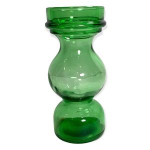 Green Glass Bubble Bud Vase 6” Double Emerald Mid Century Modern Made In USA